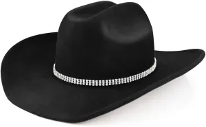 100% Wool Western Cowboy Hat for Men Women Classic Fedora Hat Felt Cowgirls Hats with Two Decorative Bands