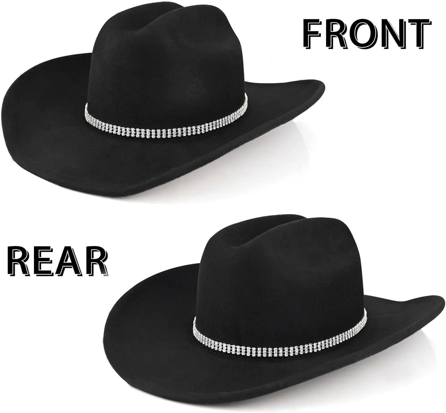 100% Wool Western Cowboy Hat for Men Women Classic Fedora Hat Felt Cowgirls Hats with Two Decorative Bands