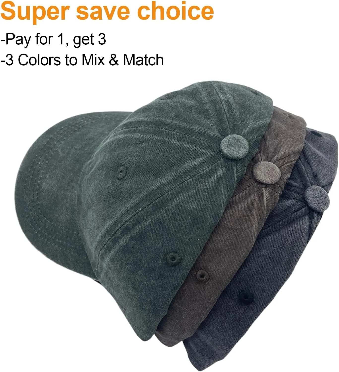 3 Packs Washed Plain Baseball Cap, Retro Adjustable Unstructured Cotton Dad Hats Gift for Men/Women