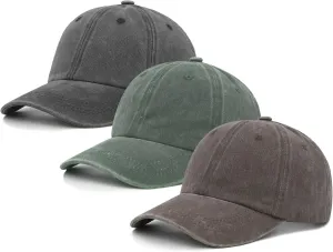 3 Packs Washed Plain Baseball Cap, Retro Adjustable Unstructured Cotton Dad Hats Gift for Men/Women