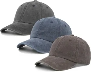 3 Packs Washed Plain Baseball Cap, Retro Adjustable Unstructured Cotton Dad Hats Gift for Men/Women