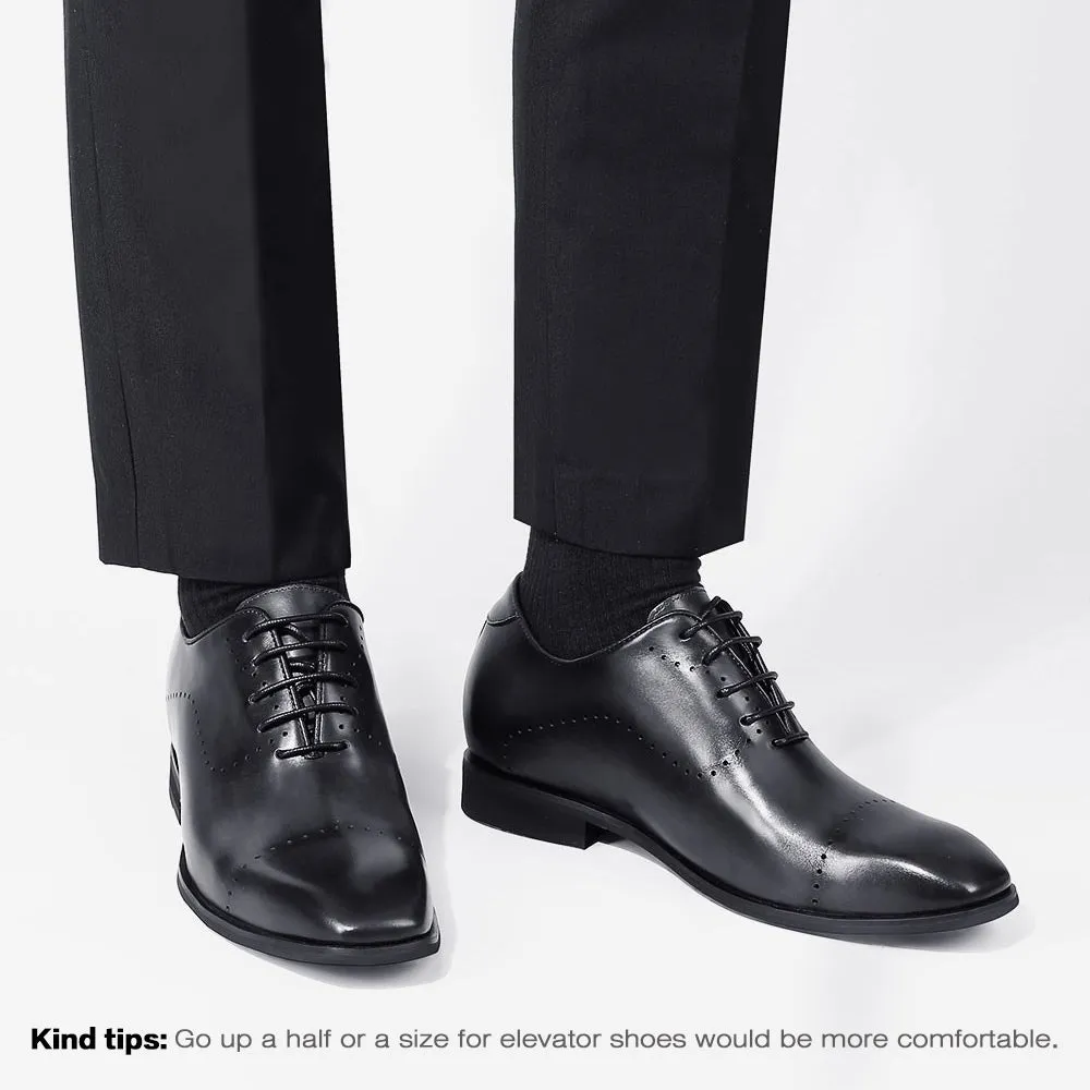 7CM/2.76 Inches CMR CHAMARIPA Dress Elevator Shoes For Men Extra Heightening Shoes Men Black Leather Oxfords