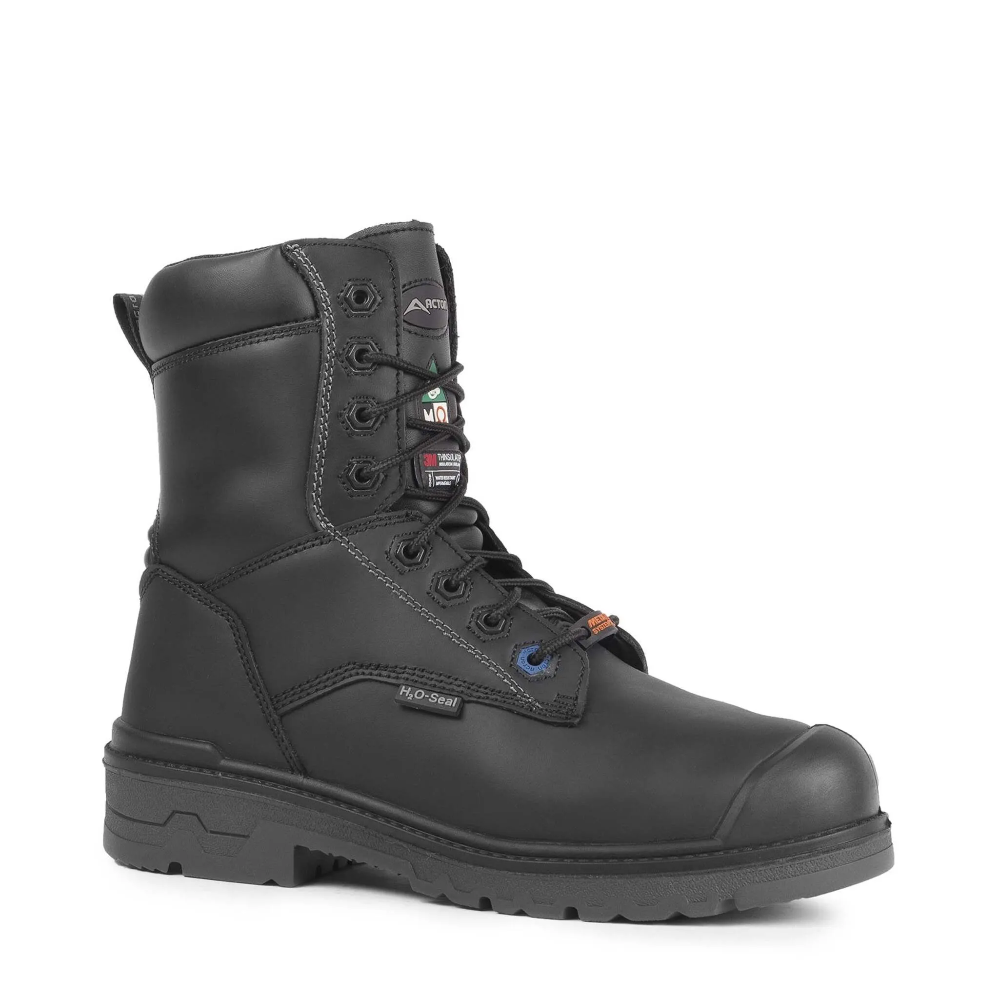 Acton Men's 8" Progum-I-Met Leather Safety Work Boots - Steel Toe, Internal Metguard, Waterproof, Puncture-Resistant Plate | Sizes 7-17 | Black