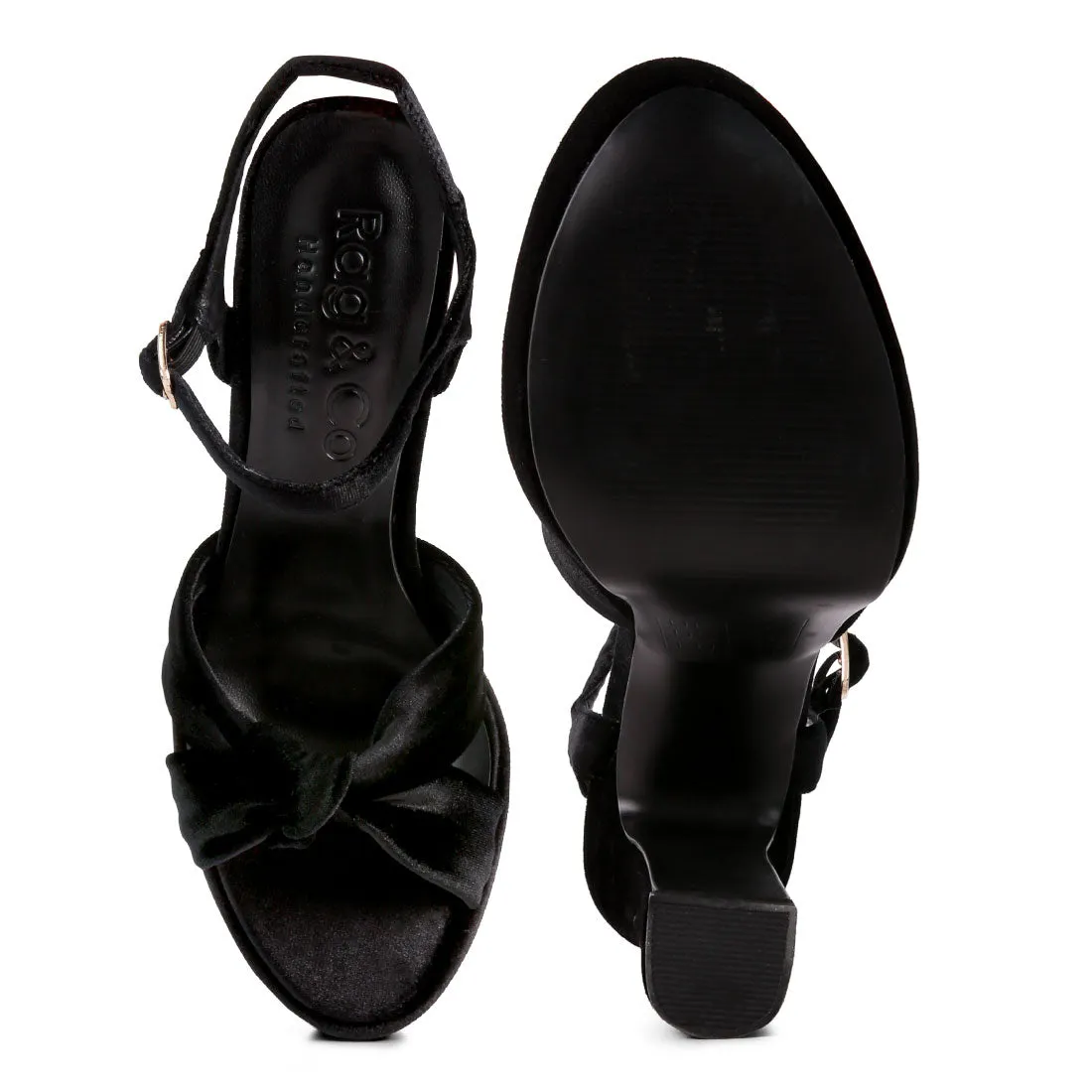 Black Velvet High Block Heeled Sandals