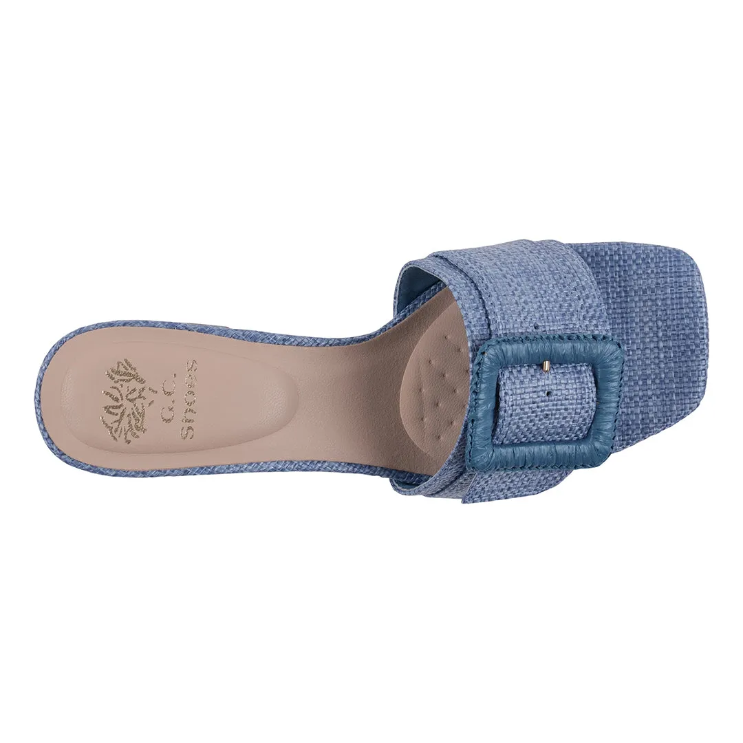 Britta Blue Oversized Buckle Heeled Sandals