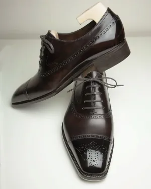 Brown Leather Calista Brogue Toe Cap Oxfords - Formal Shoes