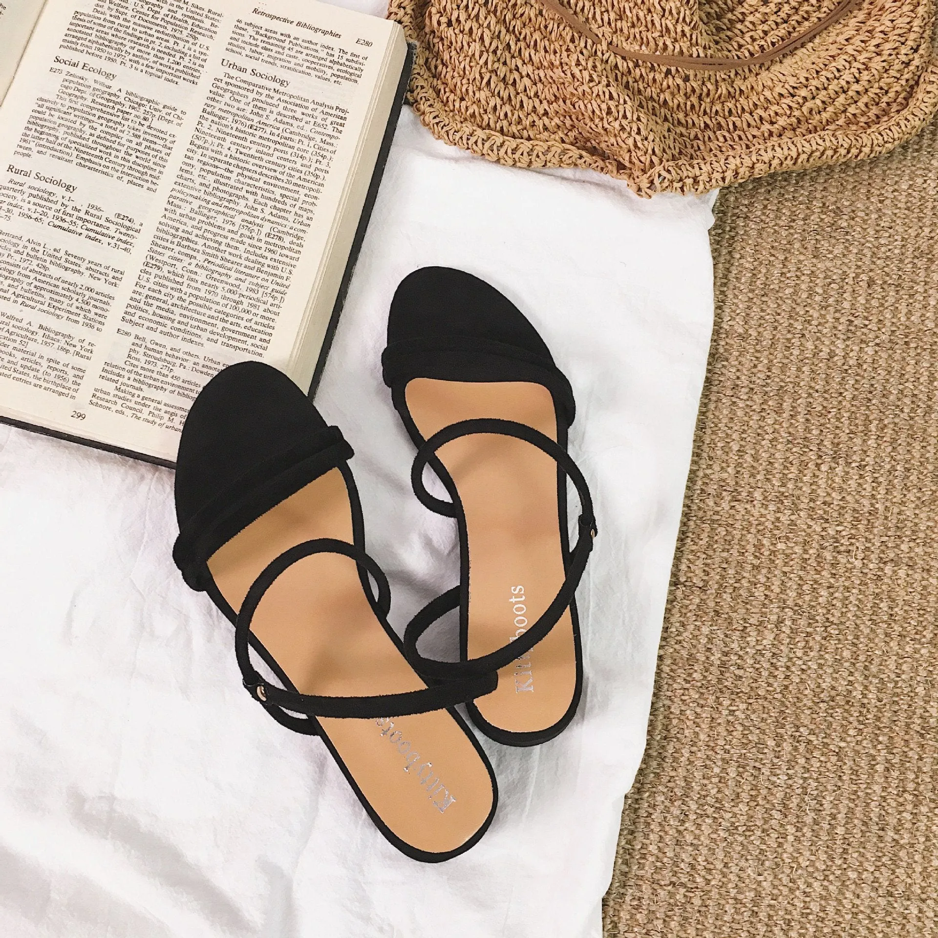 Chicvane Summer Solid Color Strappy  Heeled Sandals Dress Sandals