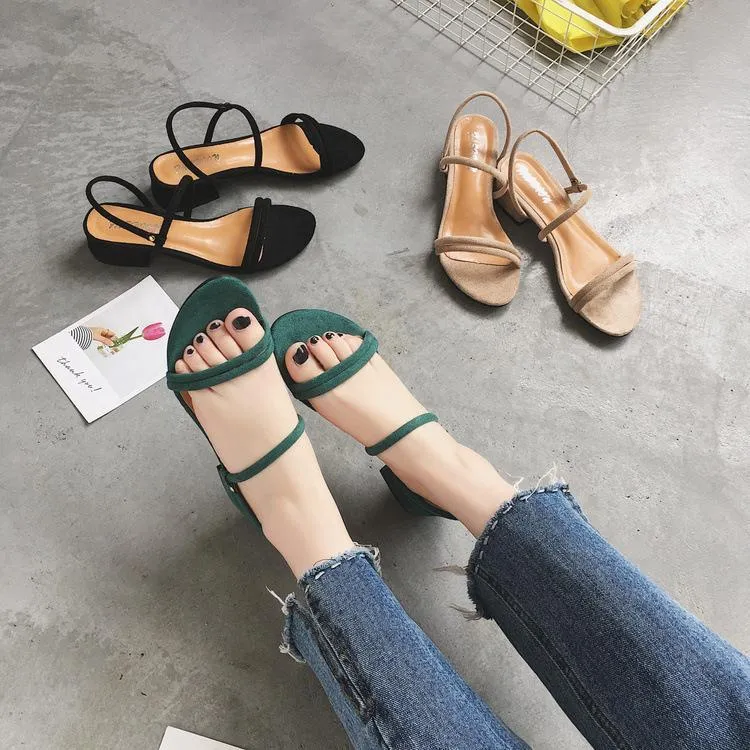 Chicvane Summer Solid Color Strappy  Heeled Sandals Dress Sandals
