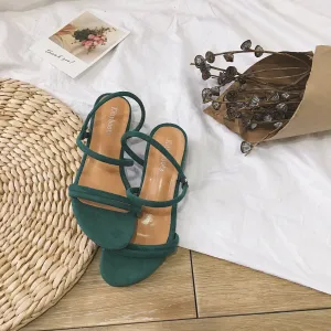 Chicvane Summer Solid Color Strappy  Heeled Sandals Dress Sandals