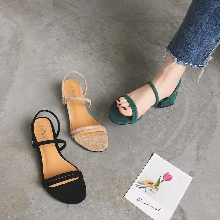 Chicvane Summer Solid Color Strappy  Heeled Sandals Dress Sandals