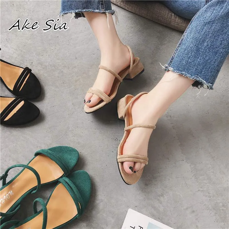 Chicvane Summer Solid Color Strappy  Heeled Sandals Dress Sandals