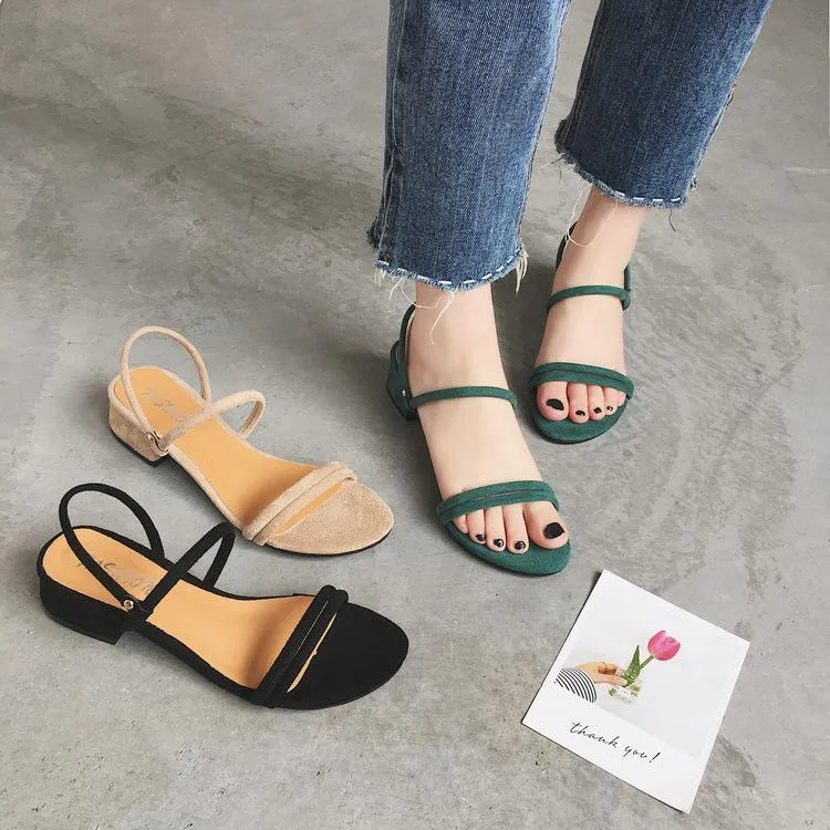Chicvane Summer Solid Color Strappy  Heeled Sandals Dress Sandals