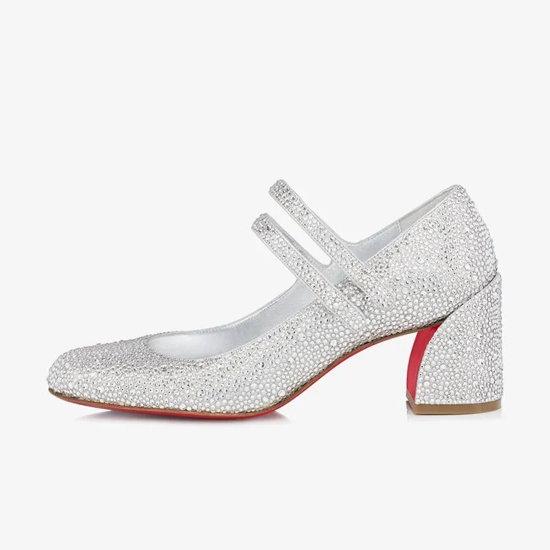 Elegant Crystal-Embellished silver Pump