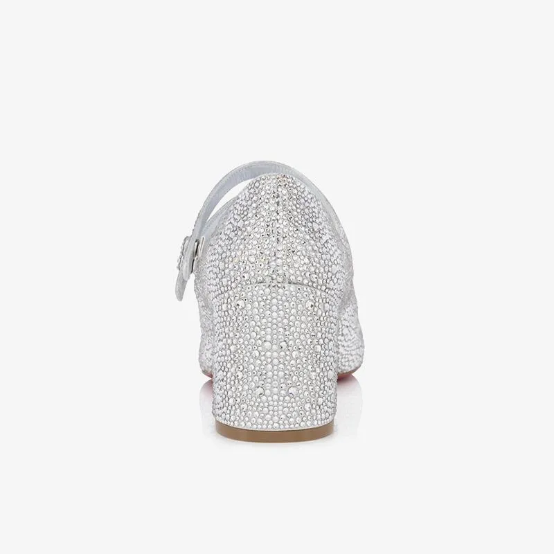 Elegant Crystal-Embellished silver Pump