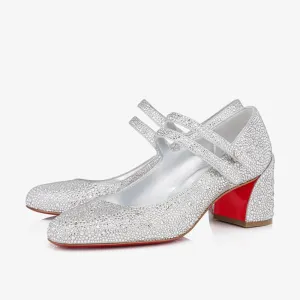 Elegant Crystal-Embellished silver Pump
