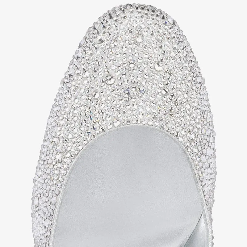 Elegant Crystal-Embellished silver Pump