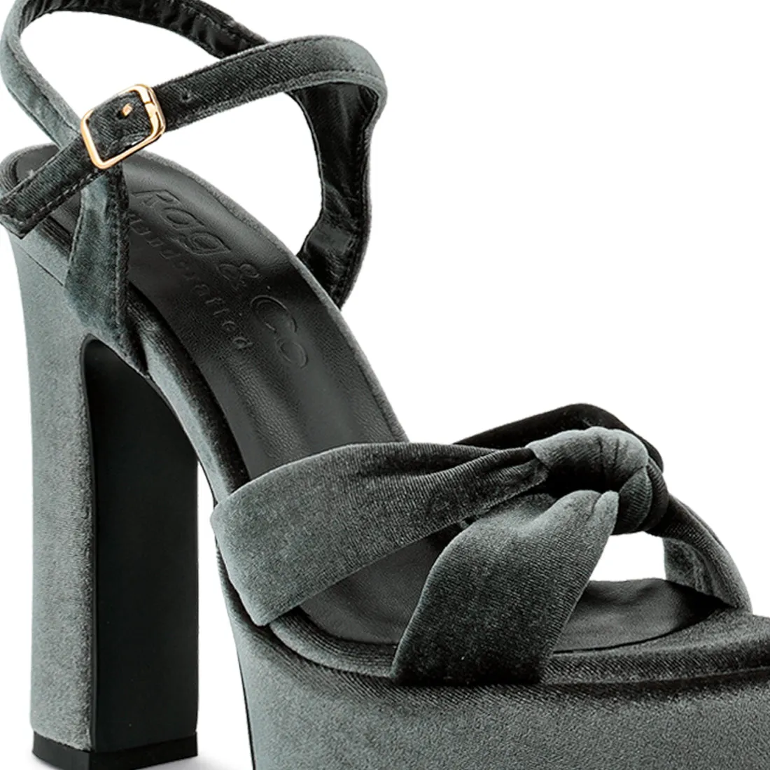 Grey Velvet High Block Heeled Sandals