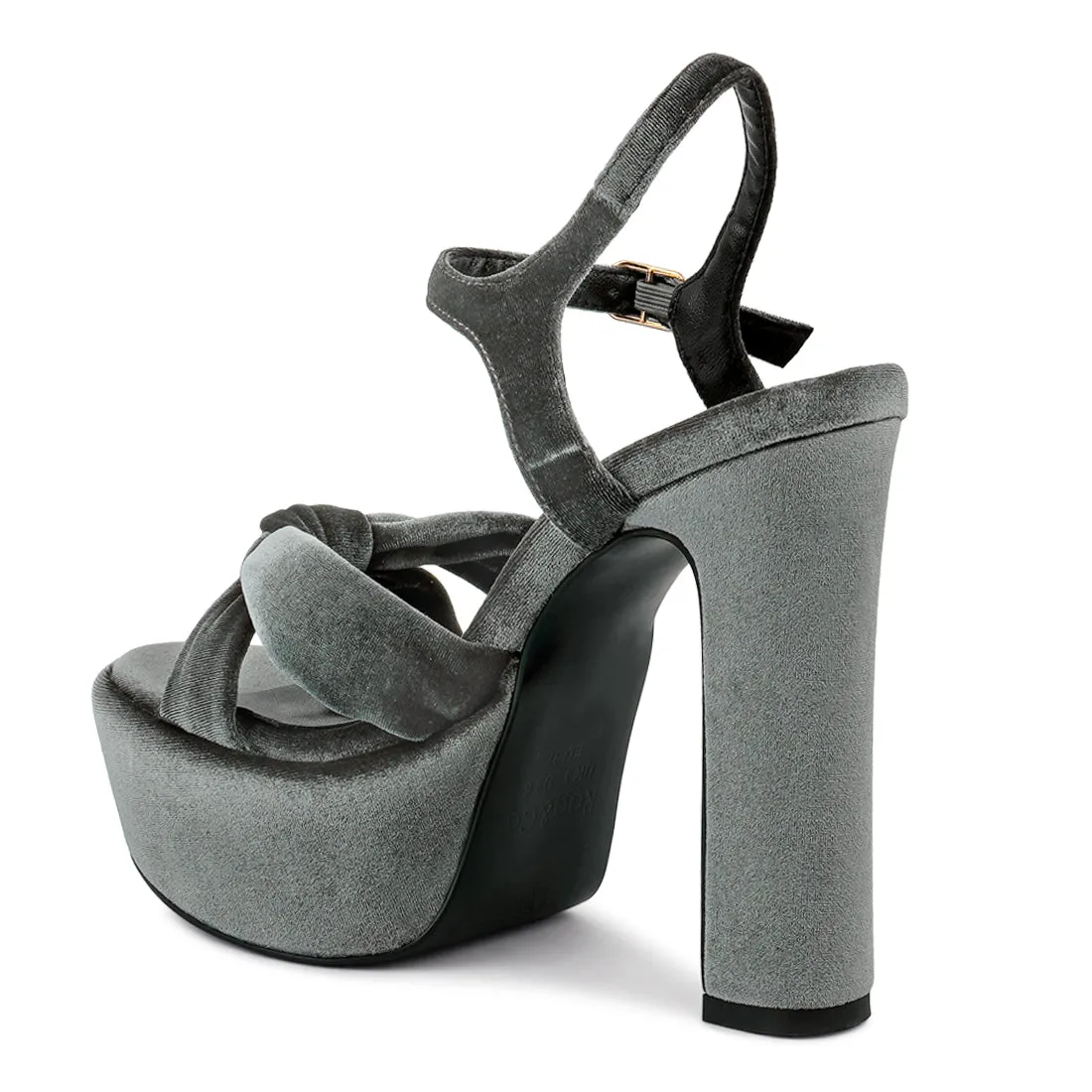 Grey Velvet High Block Heeled Sandals