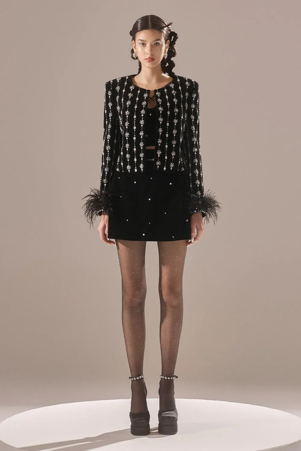 Lioness A-line Stone Velvet Mini Skirt