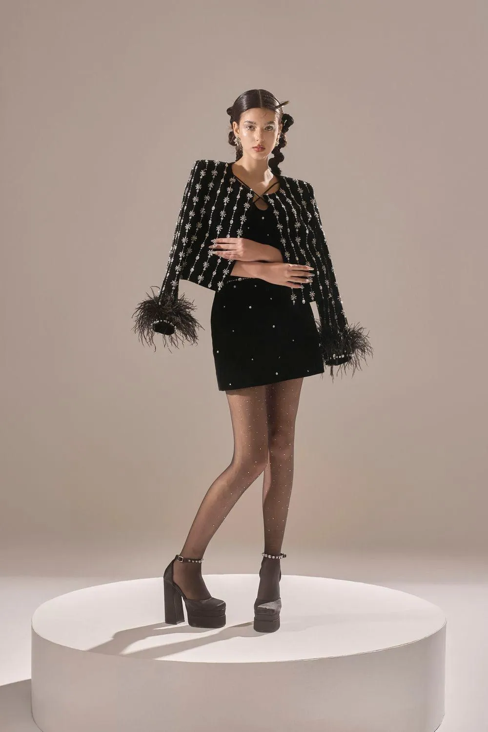 Lioness A-line Stone Velvet Mini Skirt