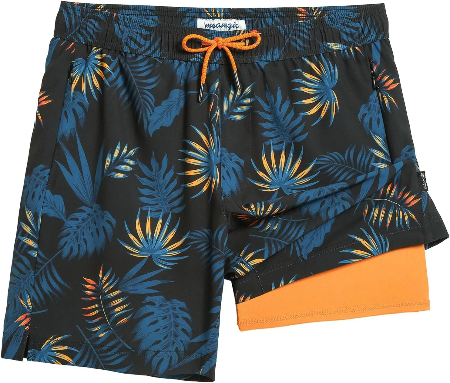 maamgic 7 Inch Mens Swim Trunks with Compression Liner Board Shorts with Zippered Pocket Bathing Suit for Beach Vacation