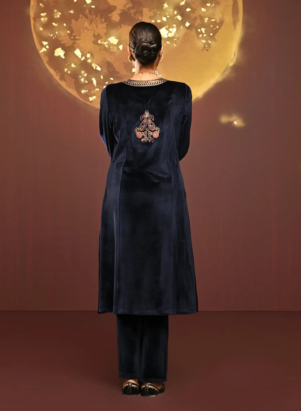 Mayal Navy Embroidered Velvet Kurta Set for Women