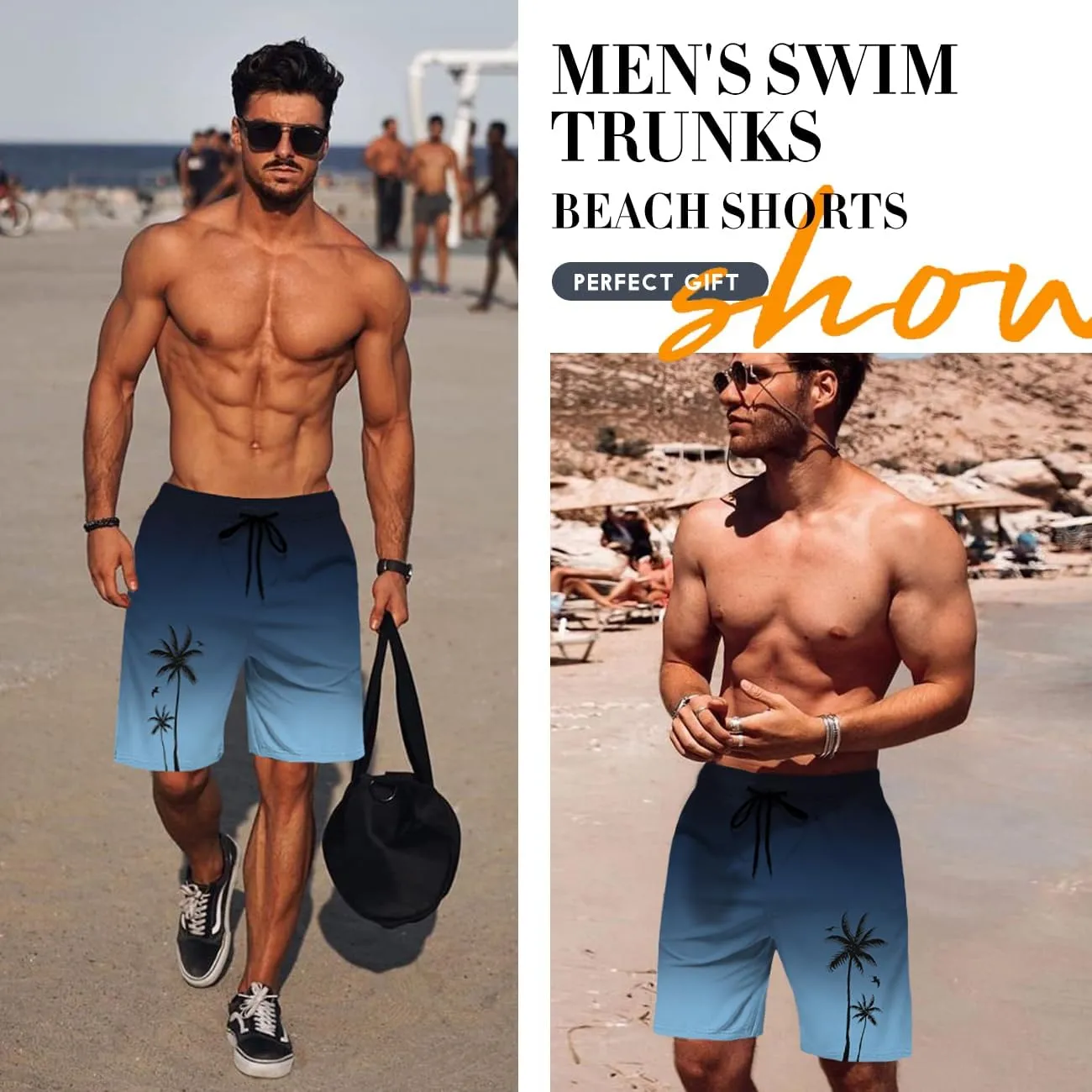 Men's Swim Trunks Hawaiian Bathing Mesh Lining Suit Swimsuits Beach Shorts with Pockets