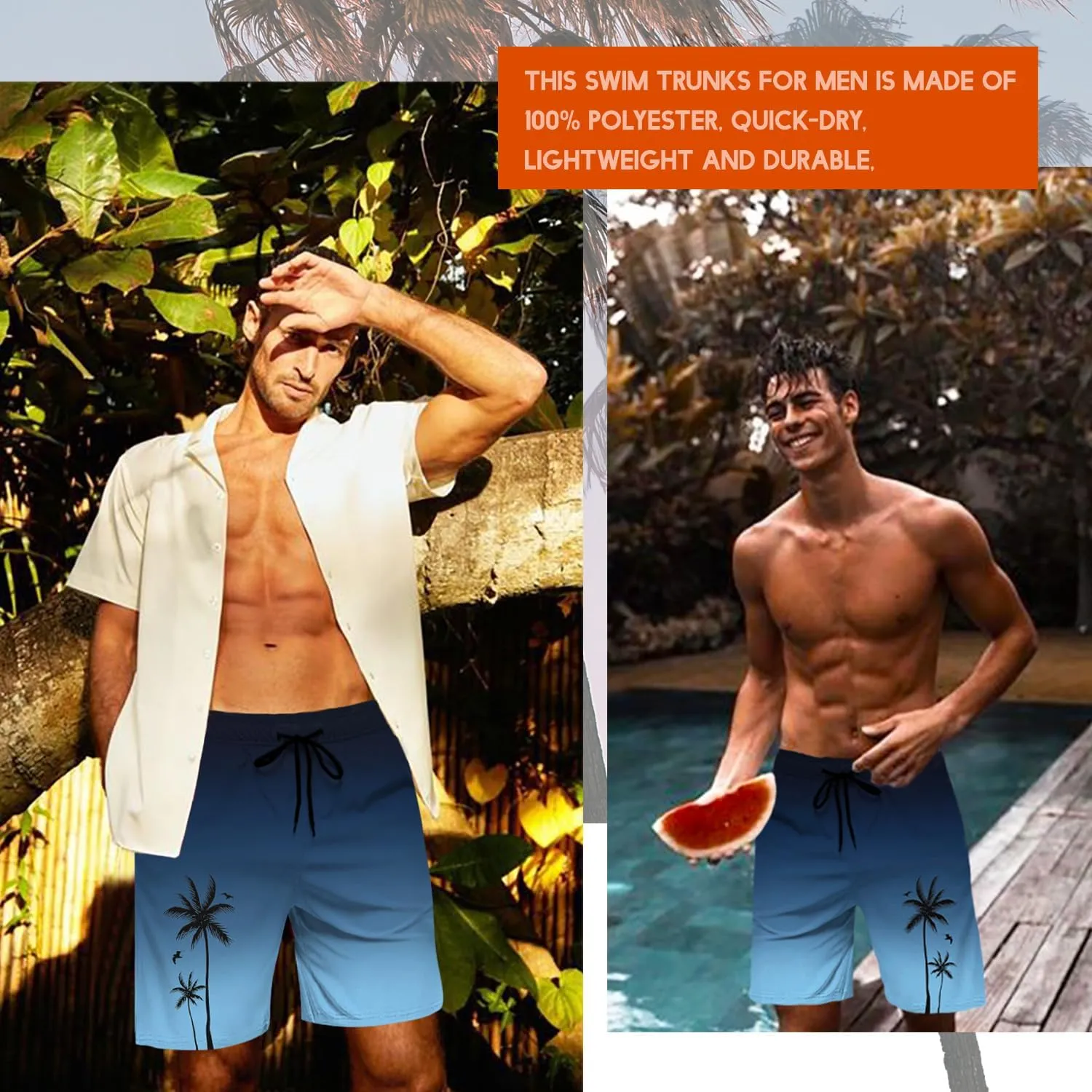 Men's Swim Trunks Hawaiian Bathing Mesh Lining Suit Swimsuits Beach Shorts with Pockets