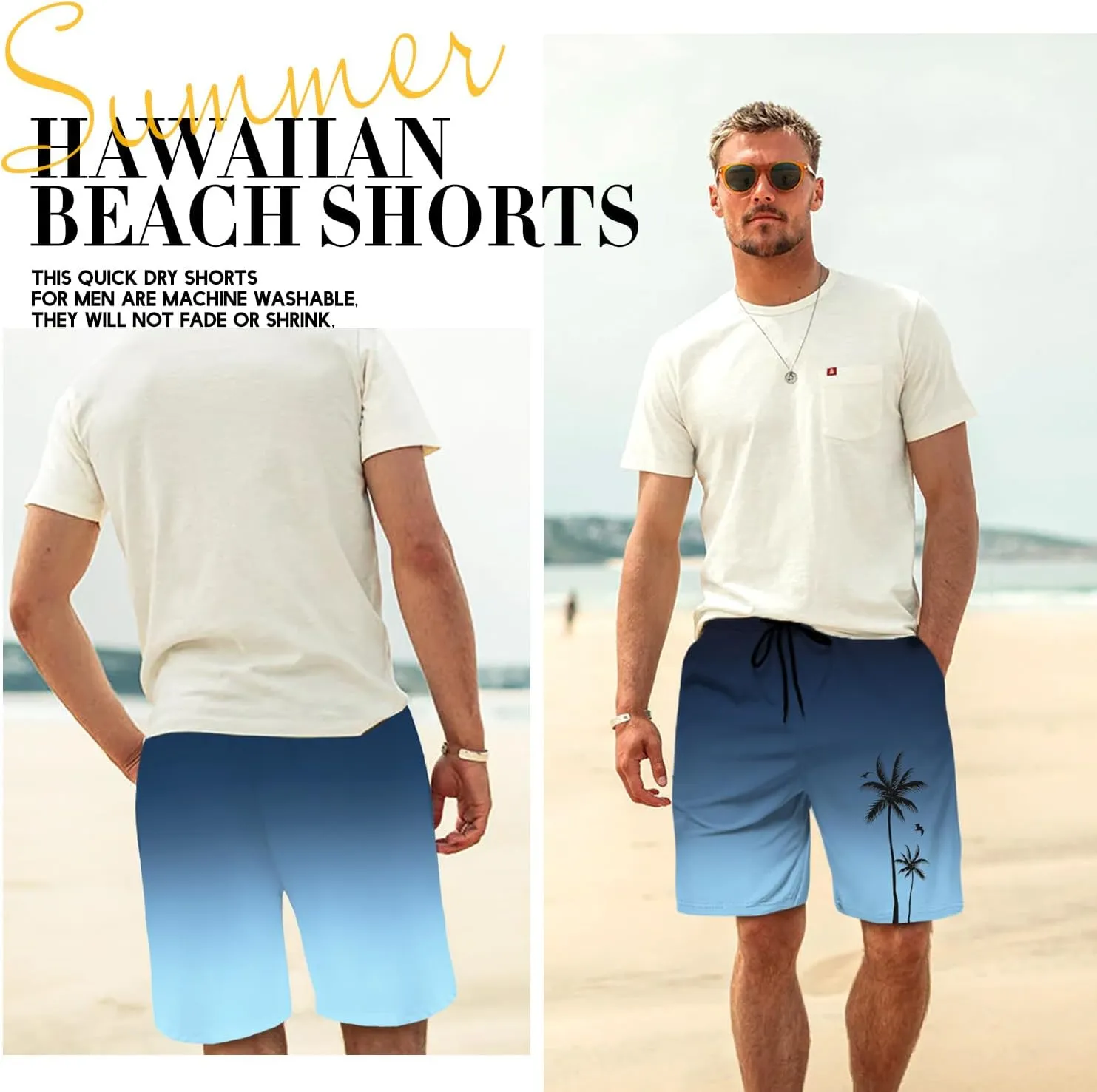 Men's Swim Trunks Hawaiian Bathing Mesh Lining Suit Swimsuits Beach Shorts with Pockets