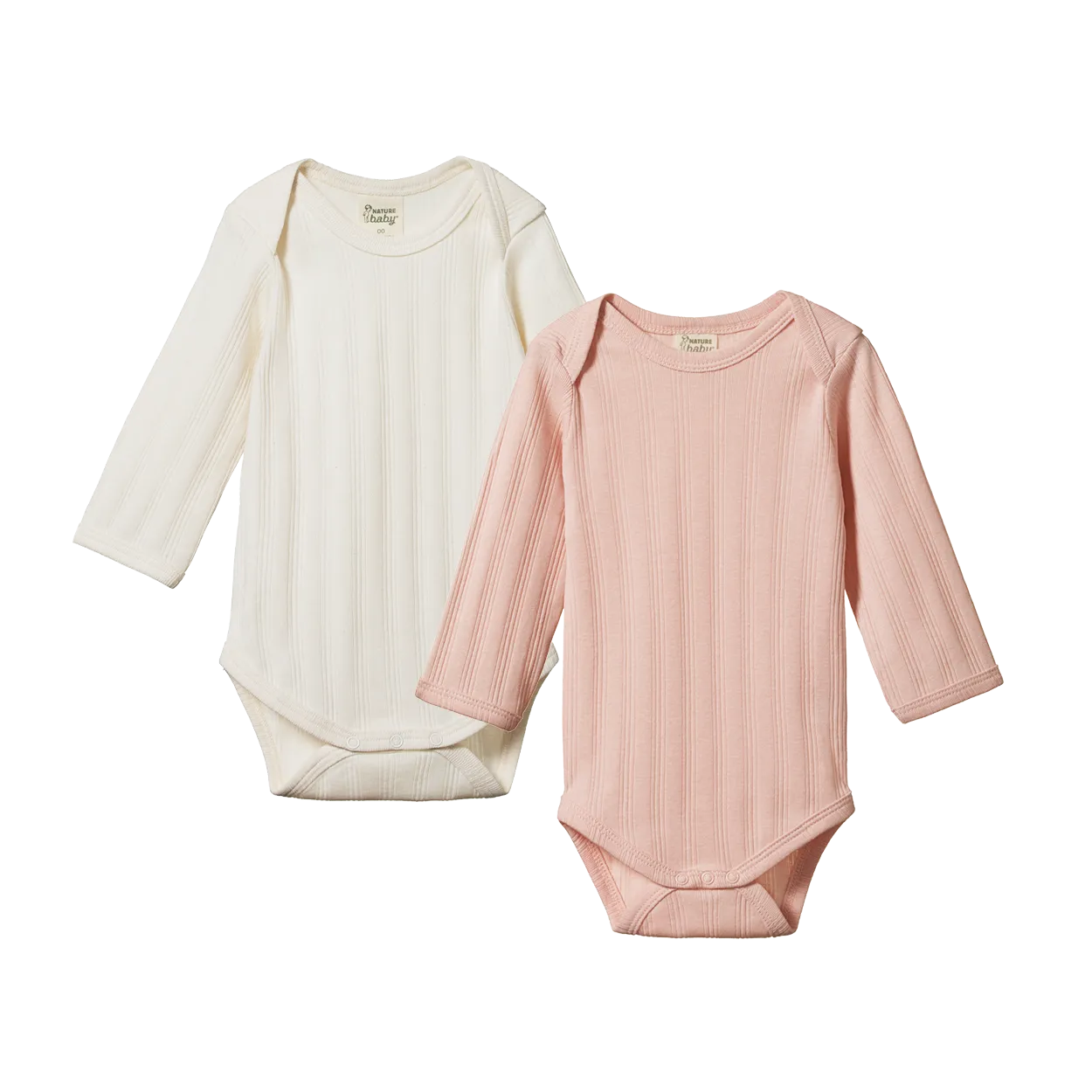 Nature Baby Long Sleeve Bodysuit Derby 2 Pack - Natural/Rose Bud