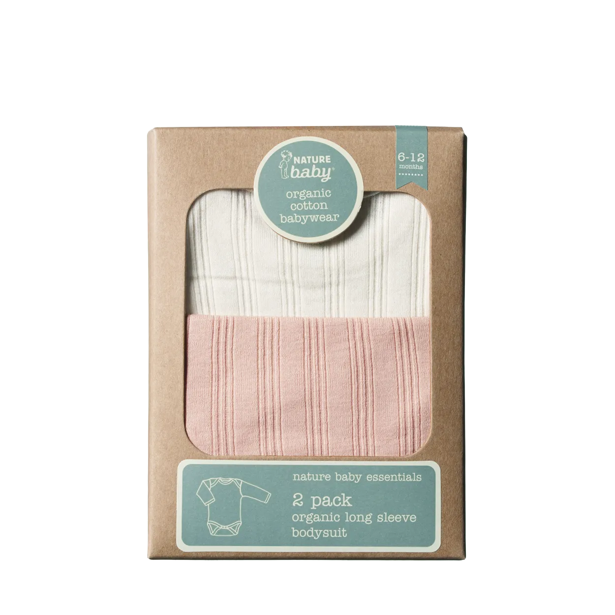 Nature Baby Long Sleeve Bodysuit Derby 2 Pack - Natural/Rose Bud