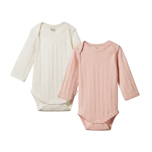 Nature Baby Long Sleeve Bodysuit Derby 2 Pack - Natural/Rose Bud
