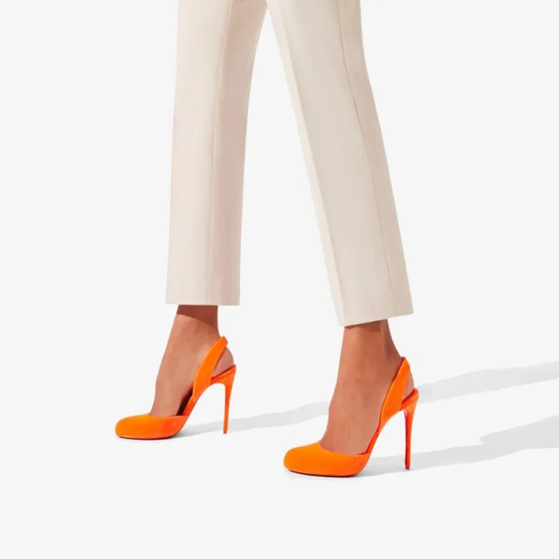 Orange Velvet Low-Top Pumps