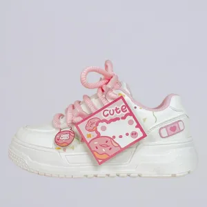 Pretty Pink Bear Chunky Casual White Sneakers - Women's