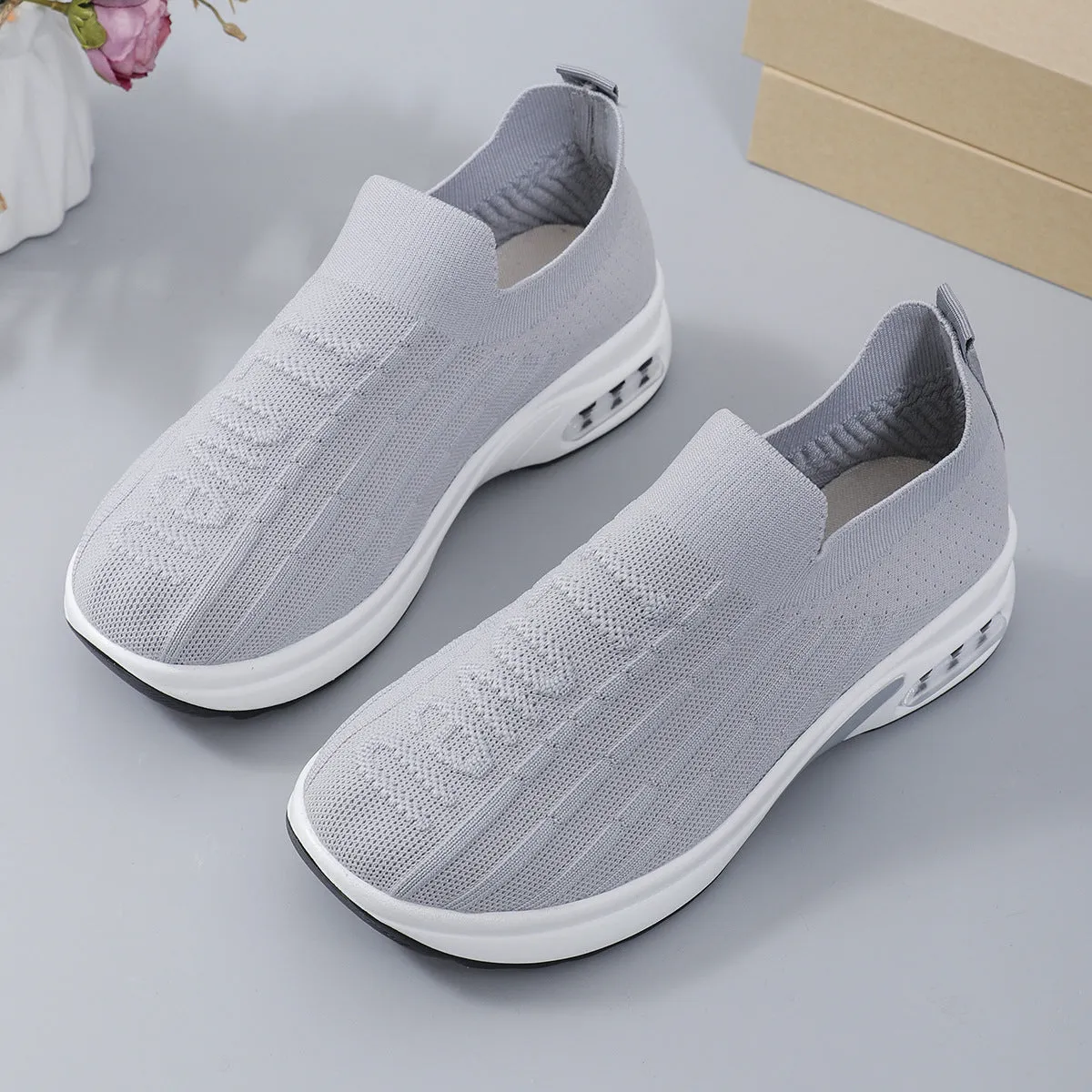 Round Toe Knit Detail Slip On Sneakers