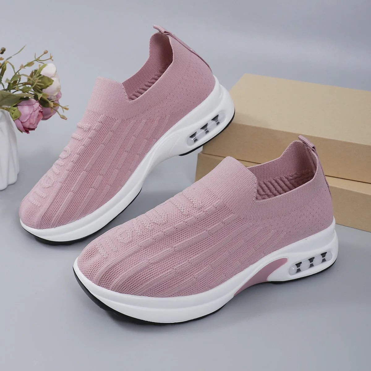 Round Toe Knit Detail Slip On Sneakers