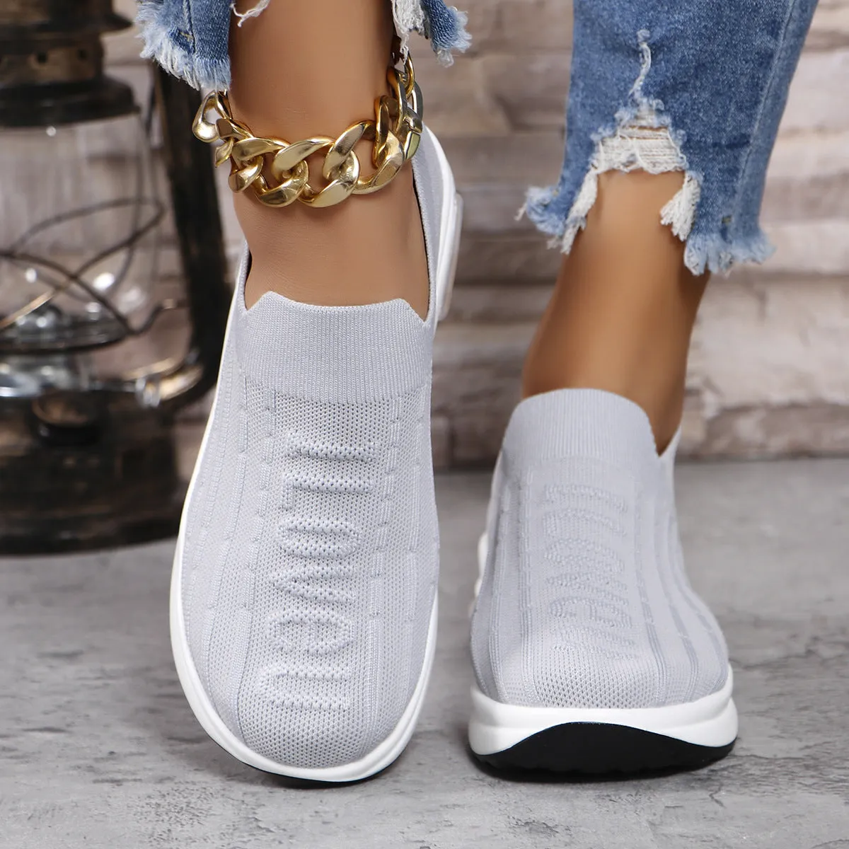 Round Toe Knit Detail Slip On Sneakers