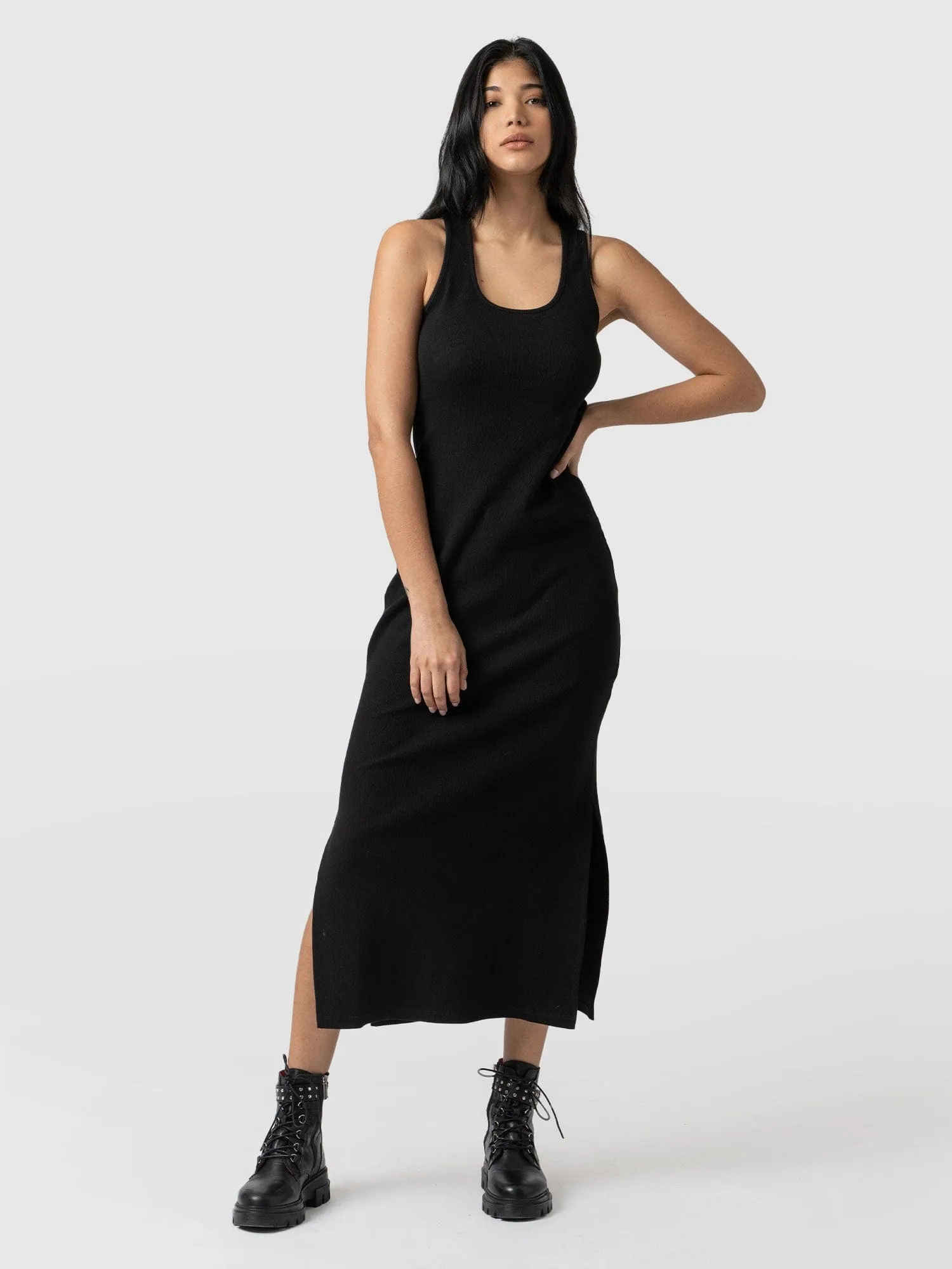 Sleeveless Rib Dress - Black
