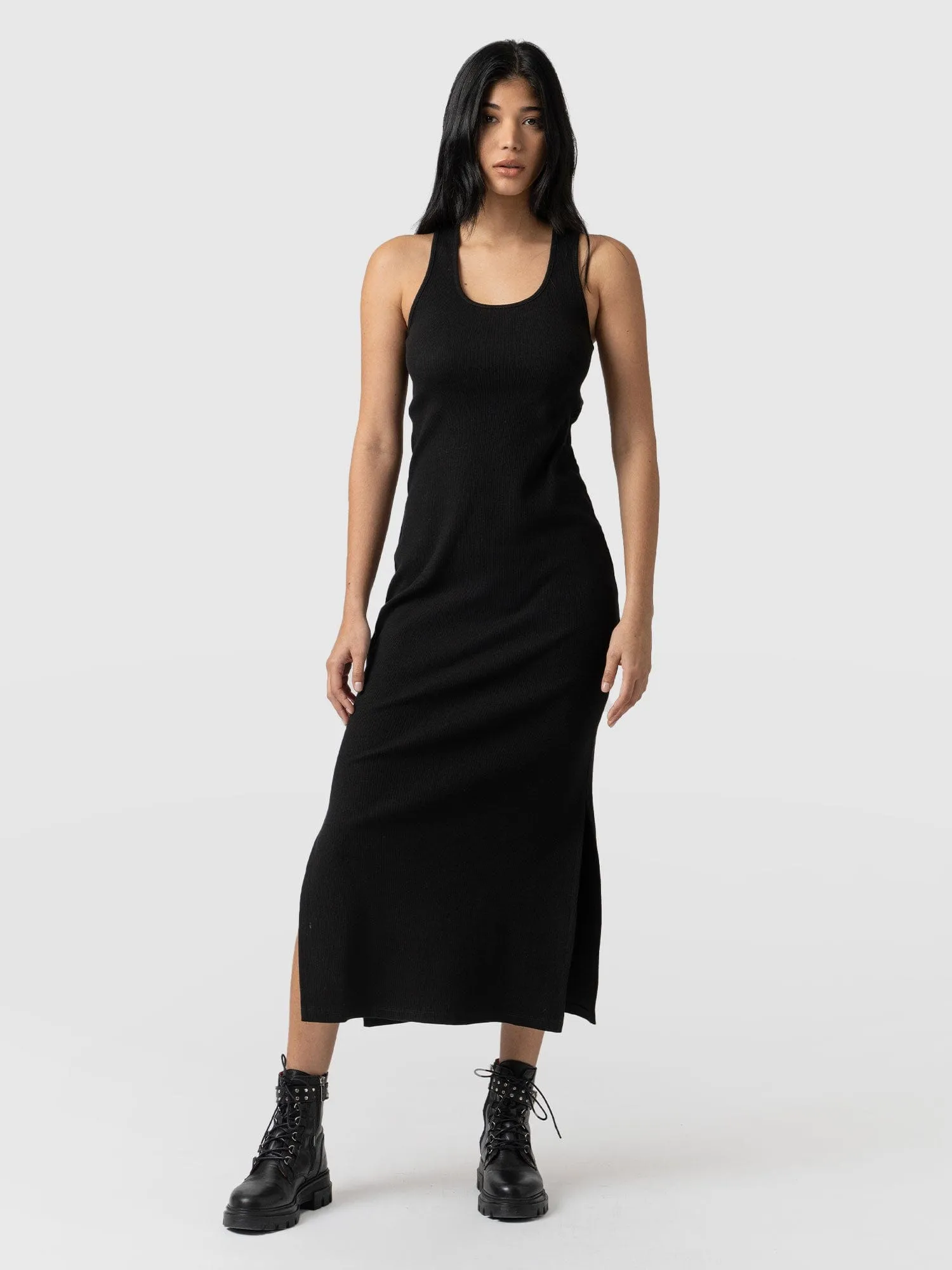 Sleeveless Rib Dress - Black