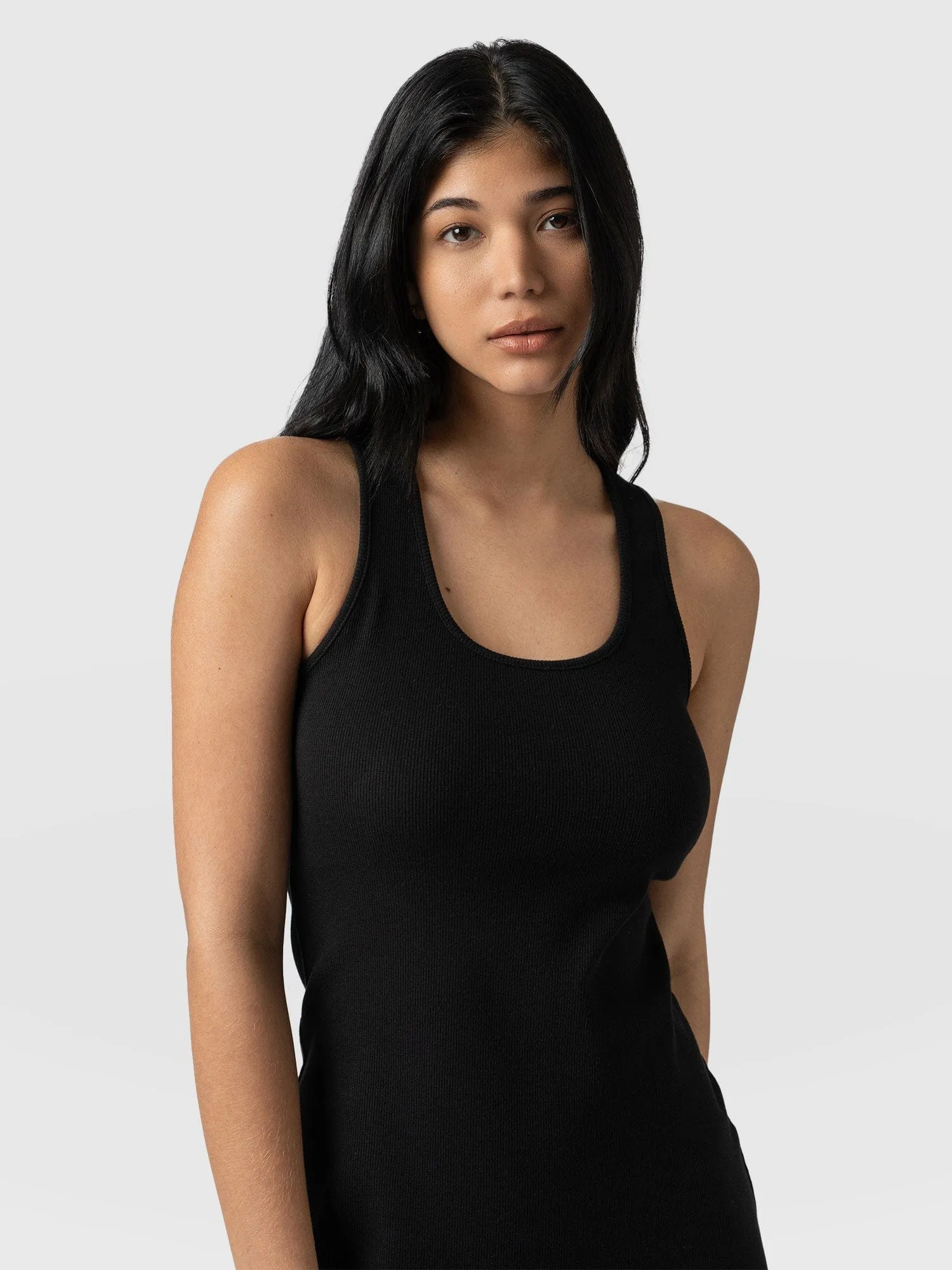 Sleeveless Rib Dress - Black