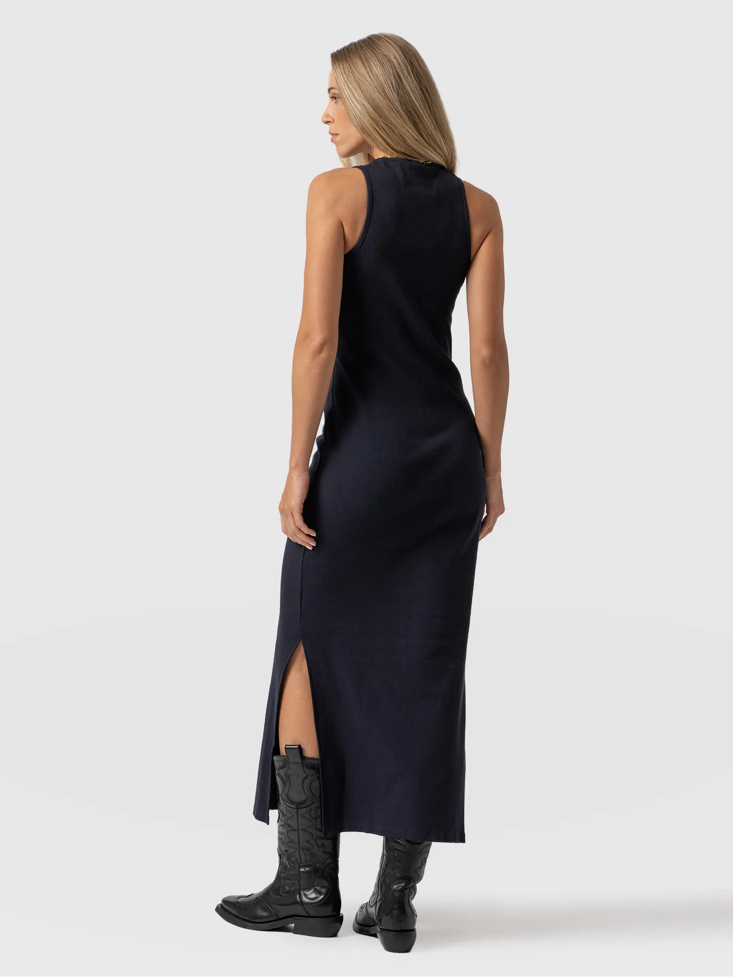 Sleeveless Rib Dress - Navy