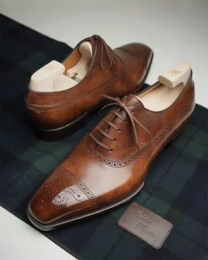 Tan Leather Aurelia Toe Cap Oxfords - Formal Shoes