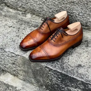 Tan Leather Kedara Brogue Toe Cap Oxfords - Formal Shoes - AW24