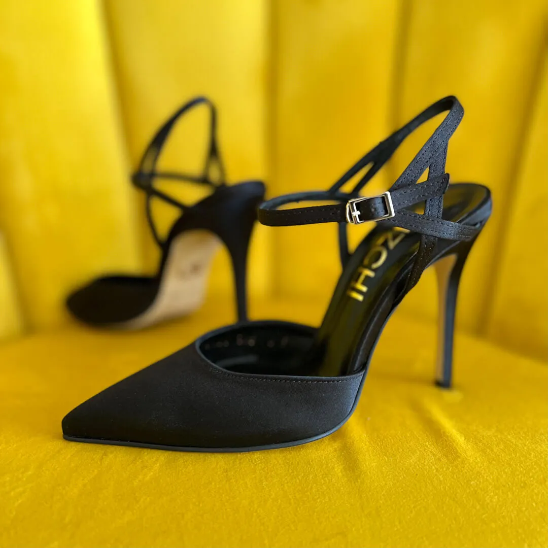 *UK size 2.5 - BALLAD - navy satin , 6cm heels