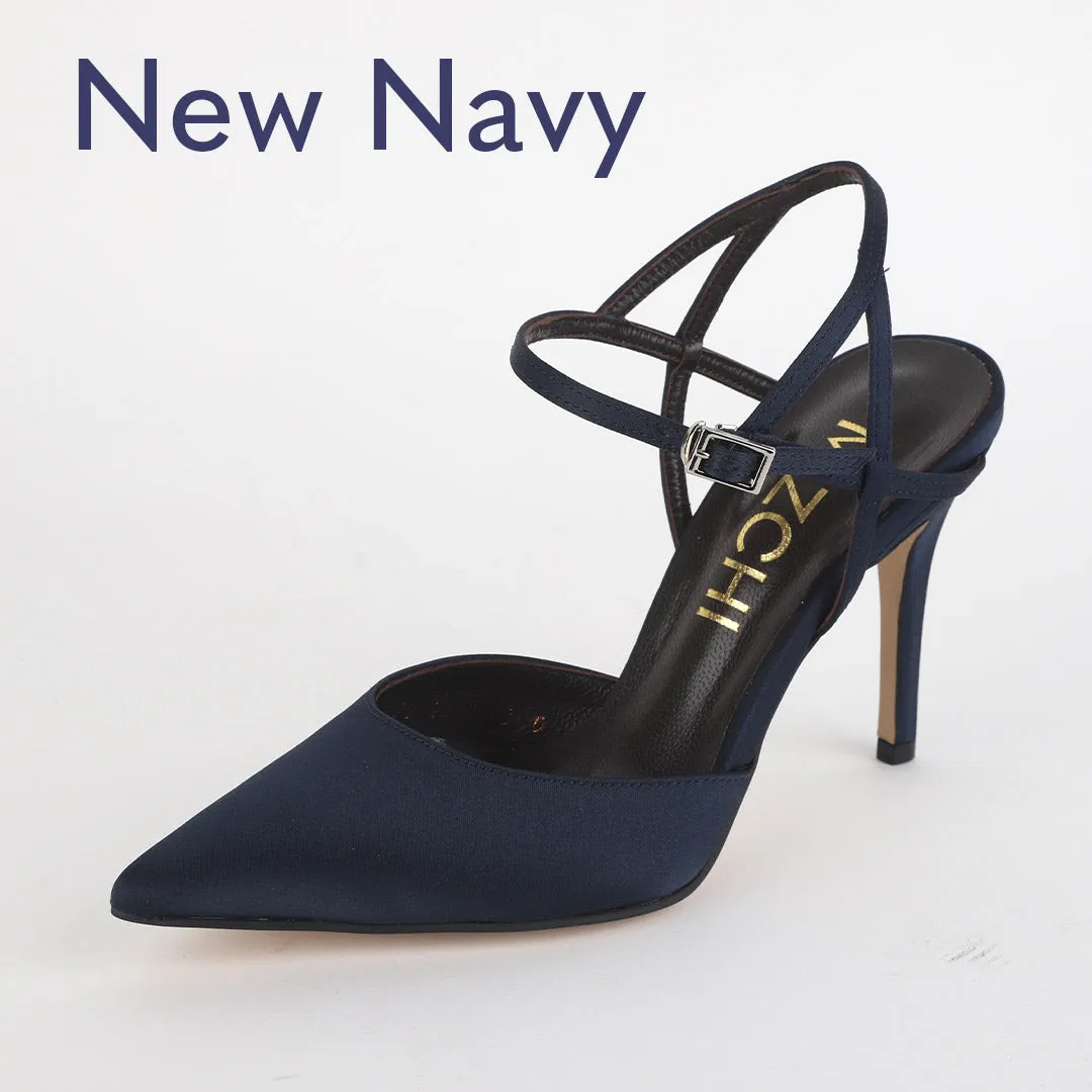*UK size 2.5 - BALLAD - navy satin , 6cm heels