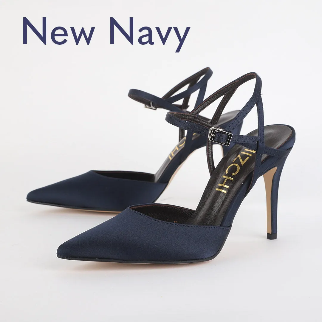 *UK size 2.5 - BALLAD - navy satin , 6cm heels