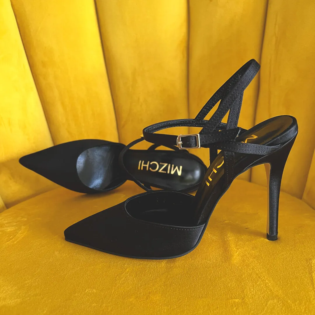 *UK size 2.5 - BALLAD - navy satin , 6cm heels