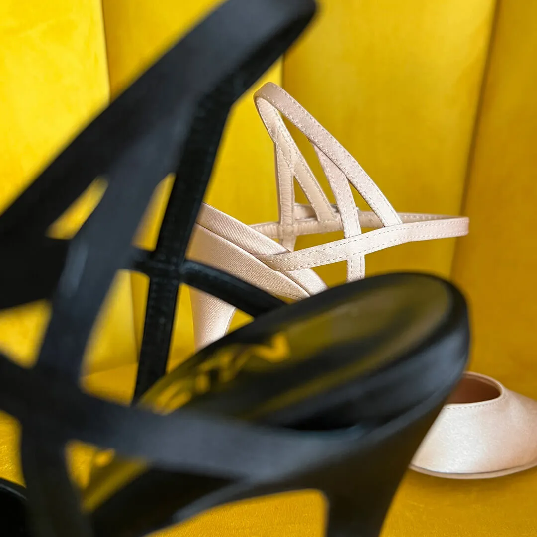 *UK size 2.5 - BALLAD - navy satin , 6cm heels