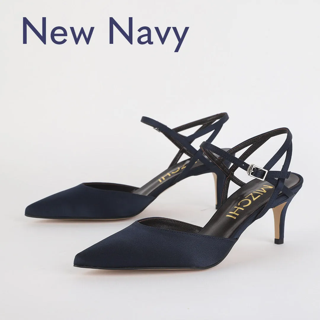 *UK size 2.5 - BALLAD - navy satin , 6cm heels
