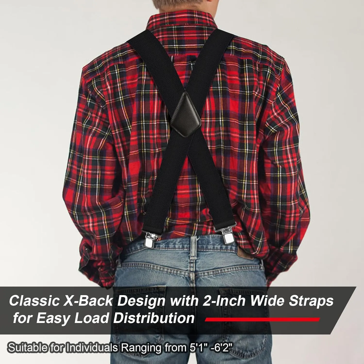 Ultrashang CLASSIC Mens Heavy-Duty Suspender: 2-Inch Wide, Sturdy Clips, X-Back, Adjustable Elastic Work Suspenders